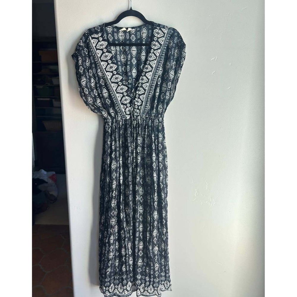 Boho Ikat Print Maxi Dress Deep V Western Euro Summer Cottagecore Coquette Y2K M
